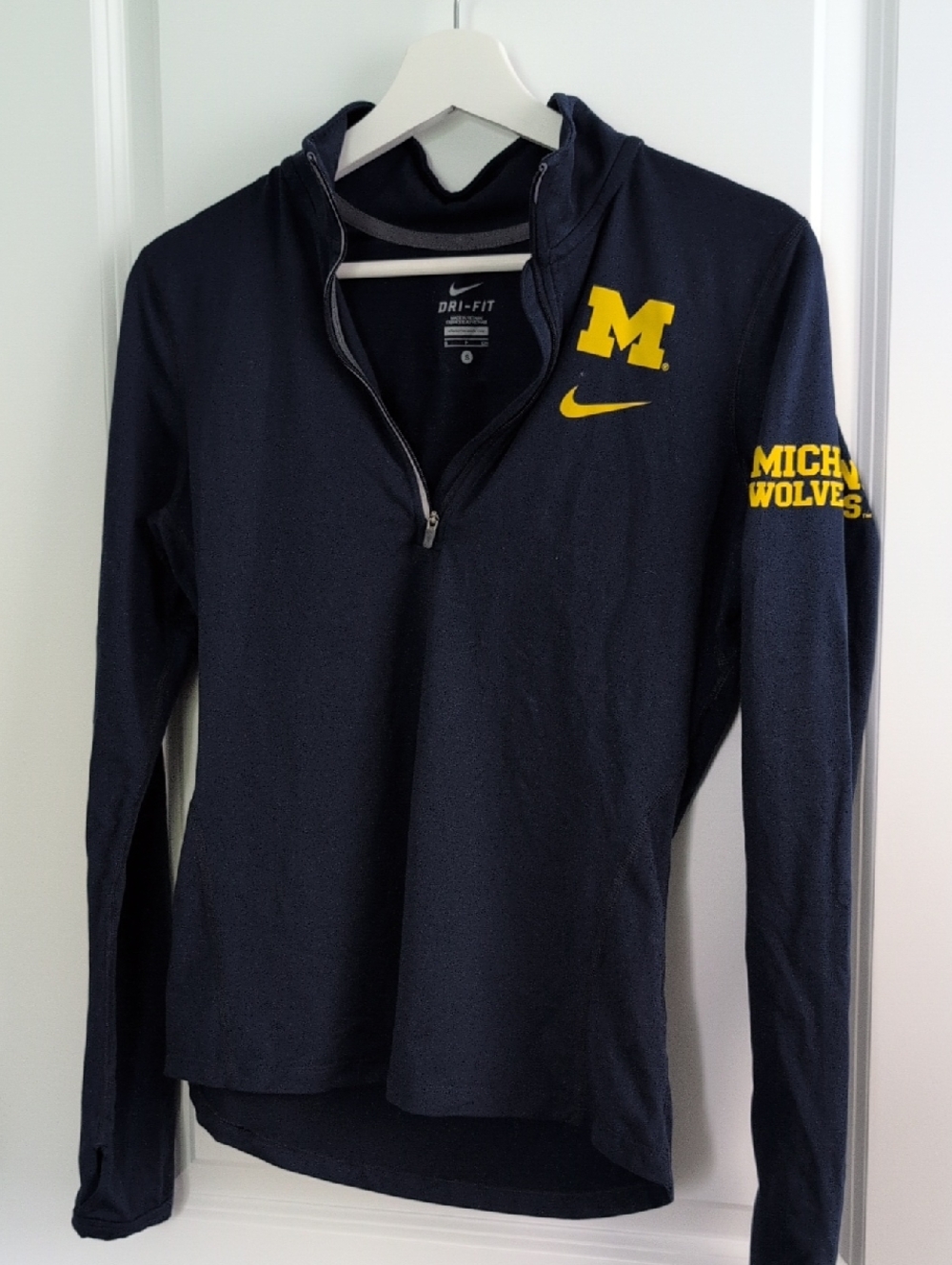 Nike Navy and Maize Women's Michigan 1/4 Zip Dri-Fit Pullover